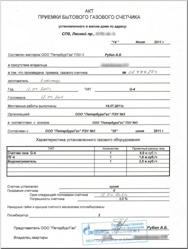 Пример разрешительного документа на газовый ИПУ